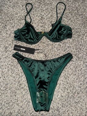 Fashion Nova Dark Emerald Satin Underwire Bikini